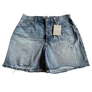 EVERLANE Blue Light Wash Denim Shorts The Rigid Way High Short 32 NWT Button Fly